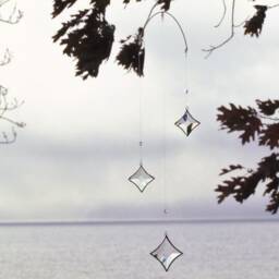 Hanging Mobile - Clear Beveled Stained Glass Crystal & Silver Colored Star Sparkling Bright Suncatcher Handmade in Canada - thumbnail 2