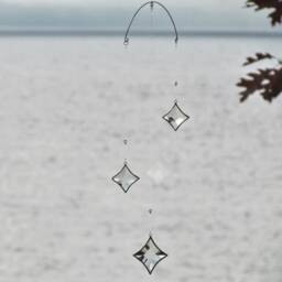 Hanging Mobile - Clear Beveled Stained Glass Crystal & Silver Colored Star Sparkling Bright Suncatcher Handmade in Canada - thumbnail 3