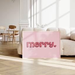 Pink Merry Christmas Art Print, Retro Wall Decor, Pastel Decor Xmas Poster 1696 - thumbnail 1