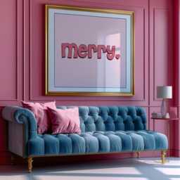 Pink Merry Christmas Art Print, Retro Wall Decor, Pastel Decor Xmas Poster 1696 - thumbnail 3