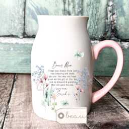 Personalised Bonus Mum Gift, Step Like A Mum, Second Mummy Mother Pink Wildflower Floral Ceramic Small Vase Jug Mug Gift - thumbnail 2
