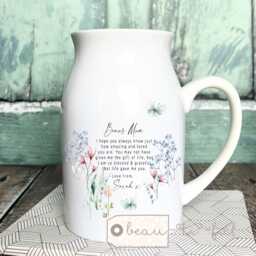 Personalised Bonus Mum Gift, Step Like A Mum, Second Mummy Mother Pink Wildflower Floral Ceramic Small Vase Jug Mug Gift - thumbnail 1