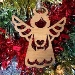 Angel Christmas Tree Decoration - Beautiful Ornament Available in Oak, Walnut Cherry Wood -Or- Silver, Gold, Red, Green Glitter - thumbnail 3