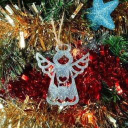 Angel Christmas Tree Decoration - Beautiful Ornament Available in Oak, Walnut Cherry Wood -Or- Silver, Gold, Red, Green Glitter - thumbnail 4