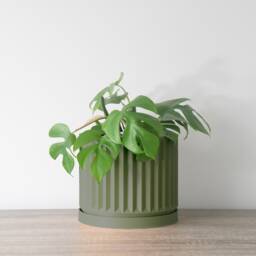 "Classical Planter With Drainage & Saucer in Army Green, Unique 3D-Printed Plant Pot, Small To Large Sizes 4"" 5"" 6"" 7"" 8" - thumbnail 3