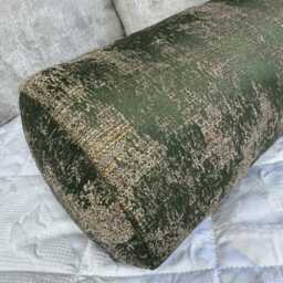 Elegant Olive Green Gold Bolster Cushion - Designer Fabric Curico Ashley Wilde Home Decor - thumbnail 3