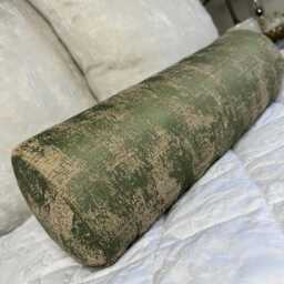 Elegant Olive Green Gold Bolster Cushion - Designer Fabric Curico Ashley Wilde Home Decor - thumbnail 4