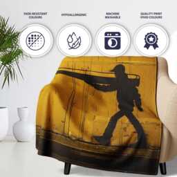 Yellow Giant Pencil Walking Figure Urban Artwork, All Season Comfort, Decorative Wall Art Style - Super Soft Fleece Blanket Bed Sofa Throw - thumbnail 2