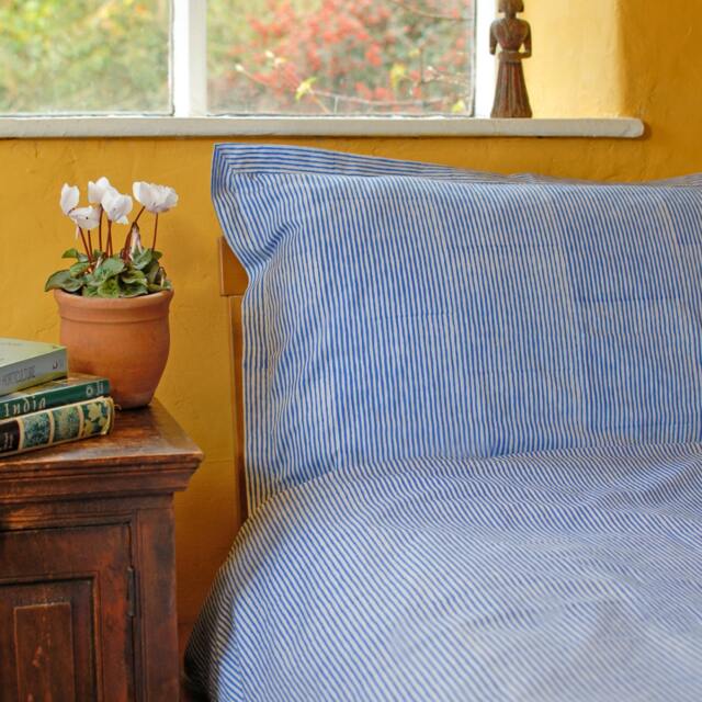 Blue Stripe Duvet Cover Hand Block Printed On Organic Cotton - image 1