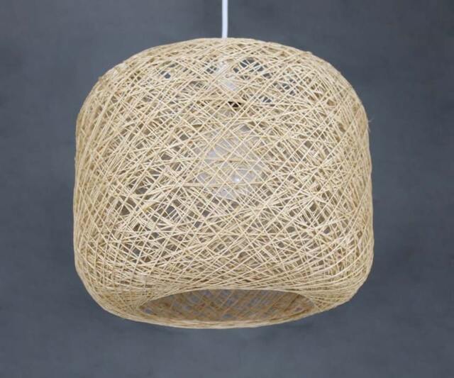 Natural Hemp Cord Pendant Light - Rustic Cylindrical Lamp - image 1
