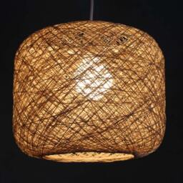 Natural Hemp Cord Pendant Light - Rustic Cylindrical Lamp - thumbnail 2