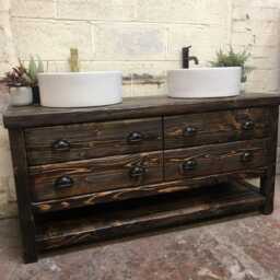 Rustic Reclaimed Wood Double Vanity Unit - Dark Oak Bathroom Furniture - thumbnail 3