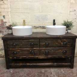 Rustic Reclaimed Wood Double Vanity Unit - Dark Oak Bathroom Furniture - thumbnail 2