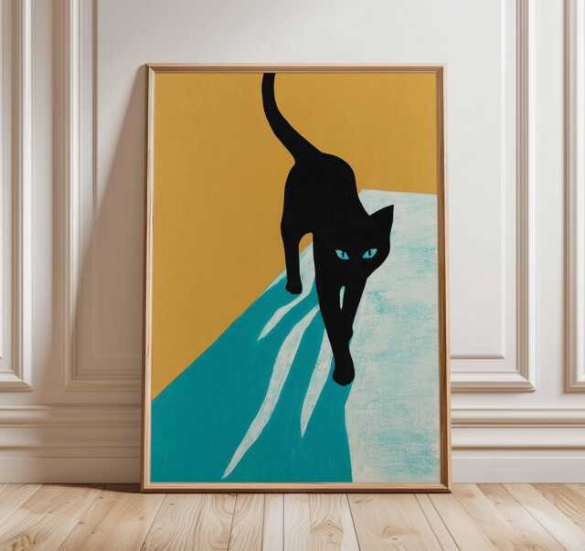Black Cat Wall Art, Minimalist Poster, Modern Lover Gift, Abstract Feline Print, Bold Animal Artwork, Contemporary Home Decor - image 1