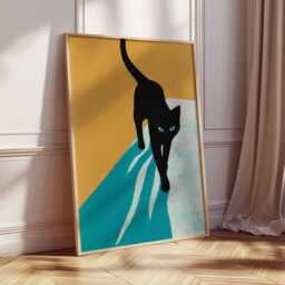 Black Cat Wall Art, Minimalist Poster, Modern Lover Gift, Abstract Feline Print, Bold Animal Artwork, Contemporary Home Decor - thumbnail 2
