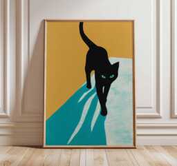 Black Cat Wall Art, Minimalist Poster, Modern Lover Gift, Abstract Feline Print, Bold Animal Artwork, Contemporary Home Decor - thumbnail 1
