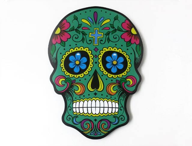 Big Teal Sugar Skull - Day Of The Dead -Dia De Los Muertos Calavera Wall Clock Deco - image 1