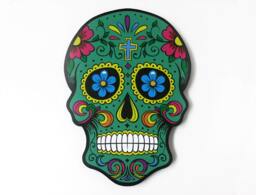 Big Teal Sugar Skull - Day Of The Dead -Dia De Los Muertos Calavera Wall Clock Deco