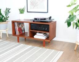 Handmade Solid Wood Record Player Stand Vinyl Storage Furniture - thumbnail 1