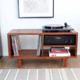 Handmade Solid Wood Record Player Stand Vinyl Storage Furniture - thumbnail 3