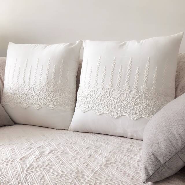 Handmade White Embroidered Cushion Cover, French Style Cotton Pillowcase, Home Deocr - image 1