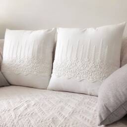 Handmade White Embroidered Cushion Cover, French Style Cotton Pillowcase, Home Deocr - thumbnail 1