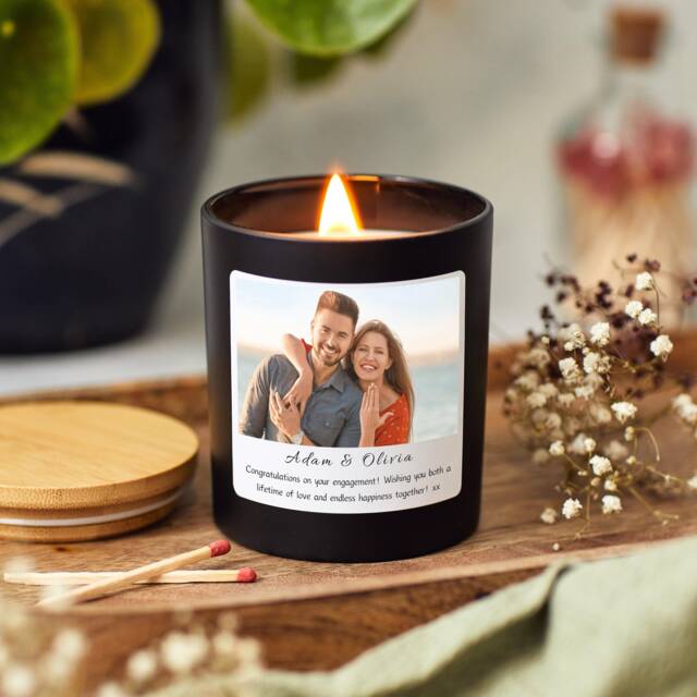 Personalised Engagement Photo Candle Gift Set, Presents For Future Bride Groom, Friend Engagement, Newly Engaged Couple - image 1