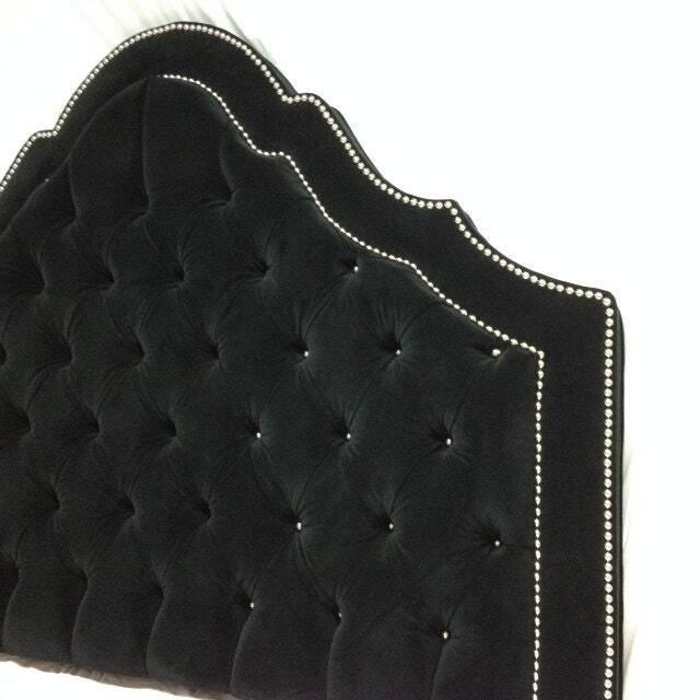Black Velvet Tufted Headboard With Double Row Of Nailheads Extra Tall Upholstered King Queen Or Full - image 1
