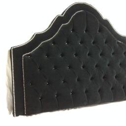 Black Velvet Tufted Headboard With Double Row Of Nailheads Extra Tall Upholstered King Queen Or Full - thumbnail 3