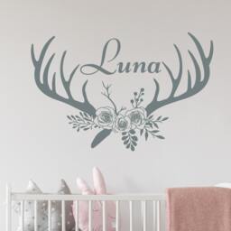 Deer Antlers Name Wall Decal - Vinyl Stickers Girls Room Decor Hunting Themed Woodland Nursery Girl Flowers Sm232 - thumbnail 2