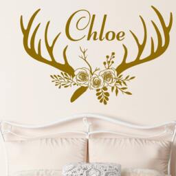 Deer Antlers Name Wall Decal - Vinyl Stickers Girls Room Decor Hunting Themed Woodland Nursery Girl Flowers Sm232 - thumbnail 3