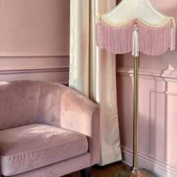 Handmade Ivory Cream & Rose Pink Lampshade Victorian Style, Fringe Tassels - thumbnail 3