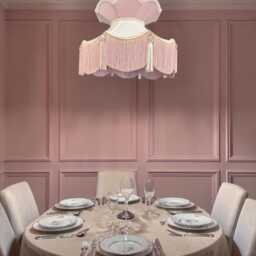Handmade Ivory Cream & Rose Pink Lampshade Victorian Style, Fringe Tassels - thumbnail 2