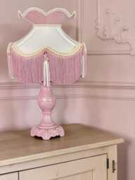 Handmade Ivory Cream & Rose Pink Lampshade Victorian Style, Fringe Tassels - thumbnail 1