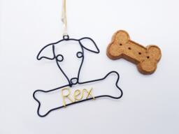 Wire Greyhound Ornament, Personalized Dog Bone Christmas Gift - thumbnail 1