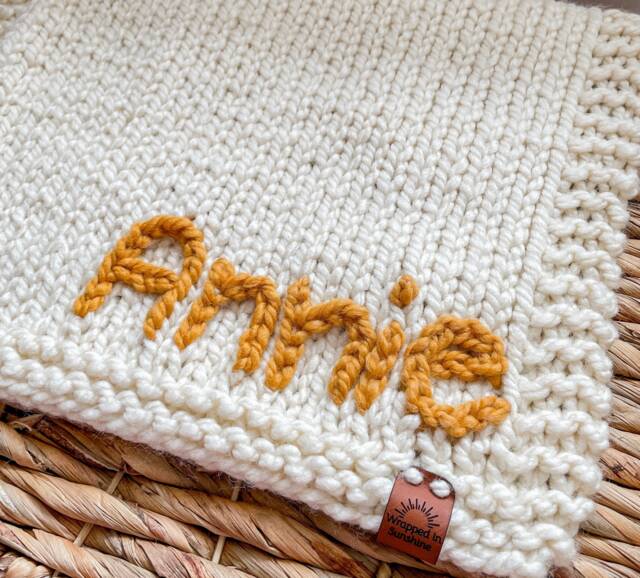 Personalized Baby Blanket - Custom Hand Embroidered Knit Lovey Baby Blanket Security Gift - image 1