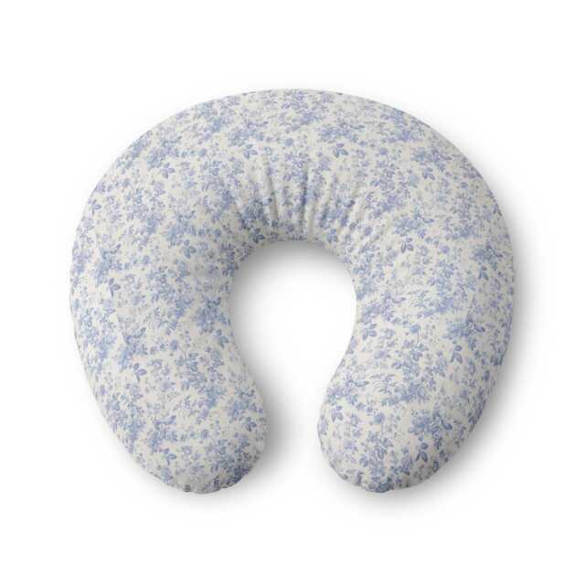 Blue Floral Nursing Pillow Cover - Boppy Style, Removable Stretch Slipcover - image 1
