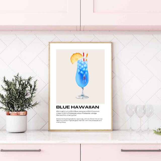 Blue Hawaiian Cocktail Print - Recipes Art Cocktails Gift Kitchen Poster Gifts - image 1