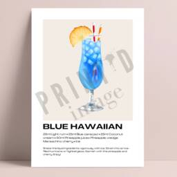 Blue Hawaiian Cocktail Print - Recipes Art Cocktails Gift Kitchen Poster Gifts - thumbnail 2