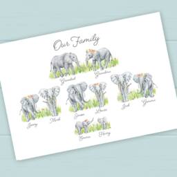 Elephant Family Tree Gift. Personalised Print. Family Art. Housewarming Gift For Elephant Lovers - thumbnail 3