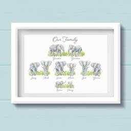 Elephant Family Tree Gift. Personalised Print. Family Art. Housewarming Gift For Elephant Lovers - thumbnail 1