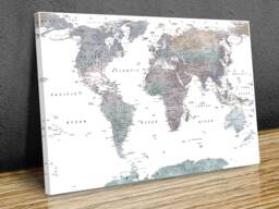 Detailed World Map Water Colour Effect High Resolution Detailed Wall Art, Various Styles, Hangings , Mounted Canvas Print Ready To Hang - thumbnail 1