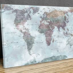Detailed World Map Water Colour Effect High Resolution Detailed Wall Art, Various Styles, Hangings , Mounted Canvas Print Ready To Hang - thumbnail 3