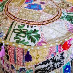 Indian Pouf Cover. Patchwork Ottoman. Handmade Home Deco - thumbnail 3