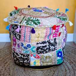 Indian Pouf Cover. Patchwork Ottoman. Handmade Home Deco - thumbnail 2
