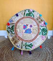 Indian Pouf Cover. Patchwork Ottoman. Handmade Home Deco - thumbnail 1