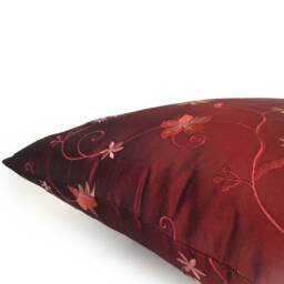 Burgundy Pillow, Throw Pillow Cover, Decorative Cushion Pillowcase, Accent Toss Silk Floral Embroidery - thumbnail 4