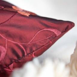 Burgundy Pillow, Throw Pillow Cover, Decorative Cushion Pillowcase, Accent Toss Silk Floral Embroidery - thumbnail 3