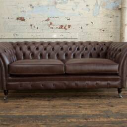 British Handmade Vintage Leather 3 Seater Brown Chesterfield Sofa - thumbnail 3