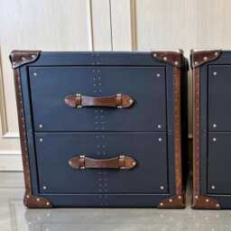 Solid Hard Wood Leather Luxury Nightstands - English Handmade Matching His & Hers Drawers - thumbnail 2